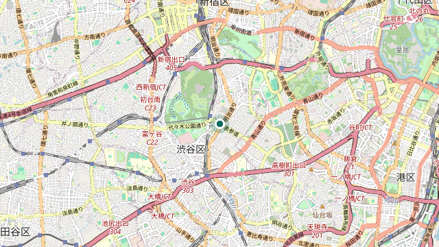 Map showing the location of Harajuku